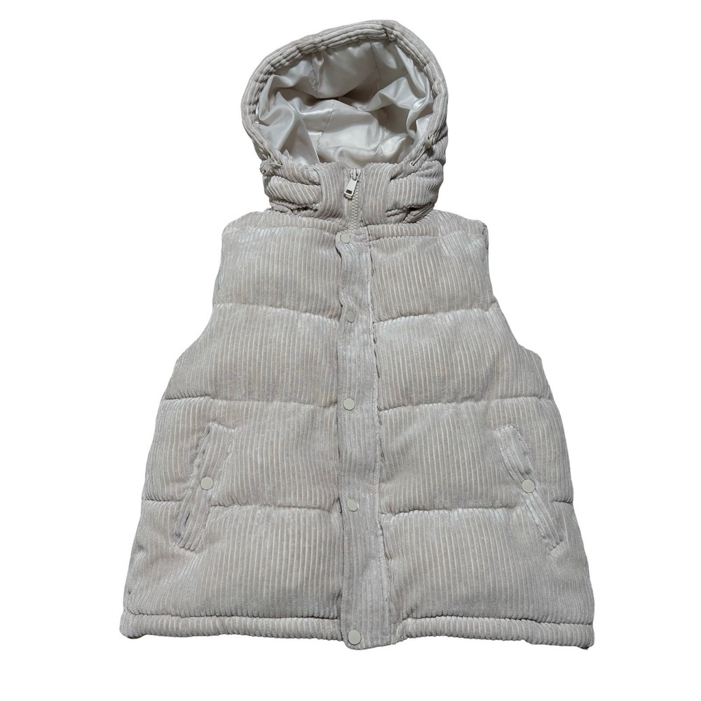 Bagatelle Collection Women's Ivory‎ Hooded Quilted Snap Zip Vest Long Size Small